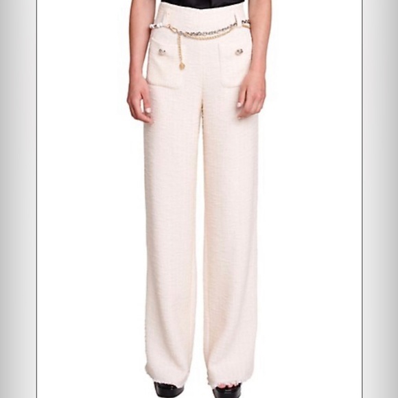 MAJE *Never Worn* Pileno Belted Wide-Leg Tweed Pants Size Small - Picture 1 of 2